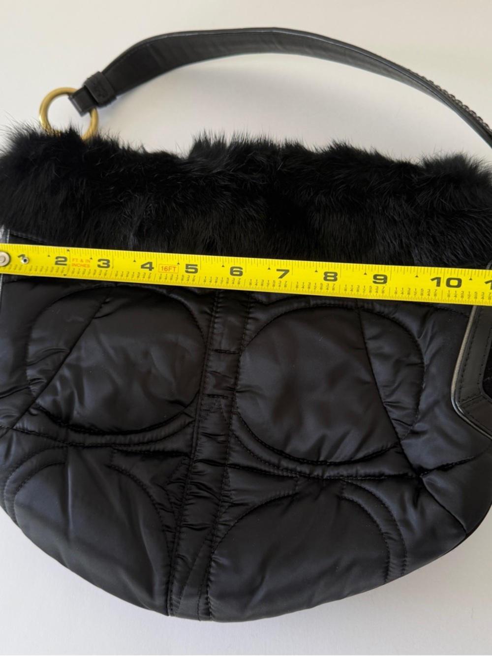Vintage Coach Quilted Ski Hobo Black Rabbit Fur Handbag - Picture 12 of 14